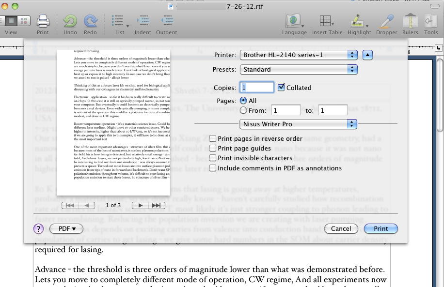 Screen shot clipped to show the print dialog with incorrect preview of page appearance.