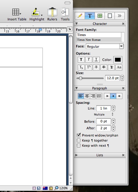 Screen grab showing the Font Family dialogue box with no slider.