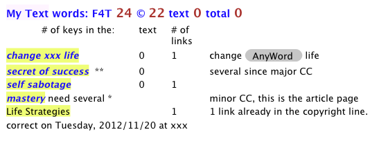 Table to update with the # count for each key in my text